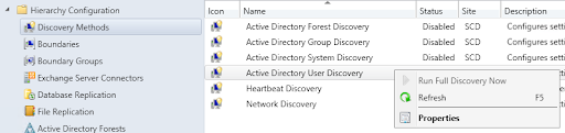 Configuration Manager Active Directory User Discovery