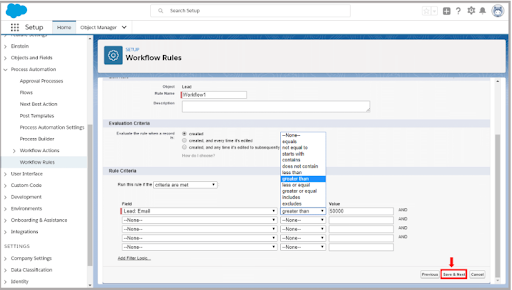 configure the workflow rules