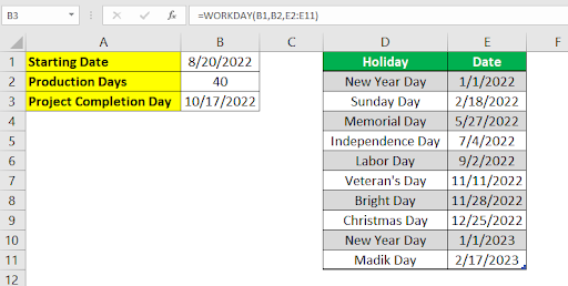 How to use the workday function in excel EX2